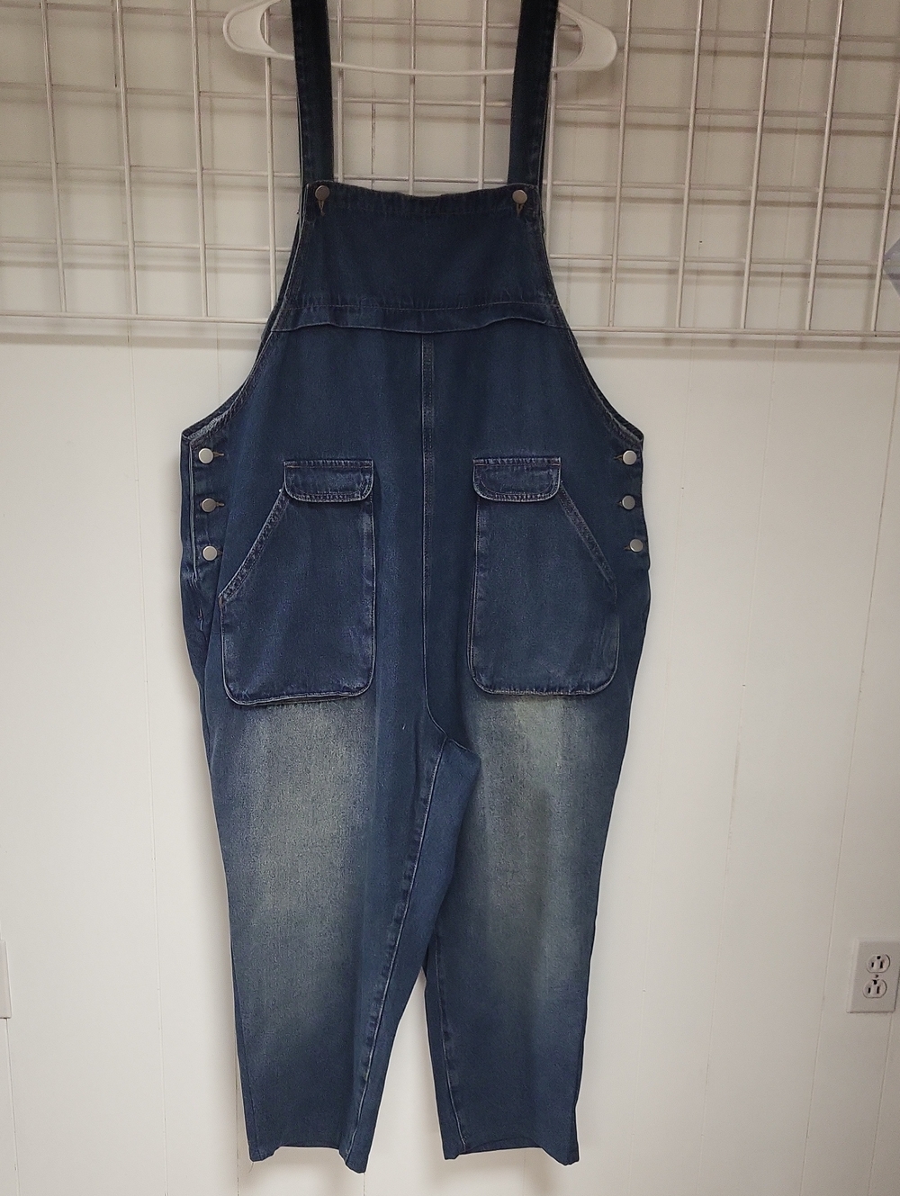 Bib Denim Overalls with Front Patch Pockets - Blue, XL